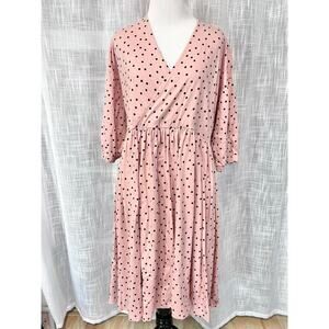 Asos Design Womens Surplice Dress 6 Petite Pink Polka Dot Twee Feminine